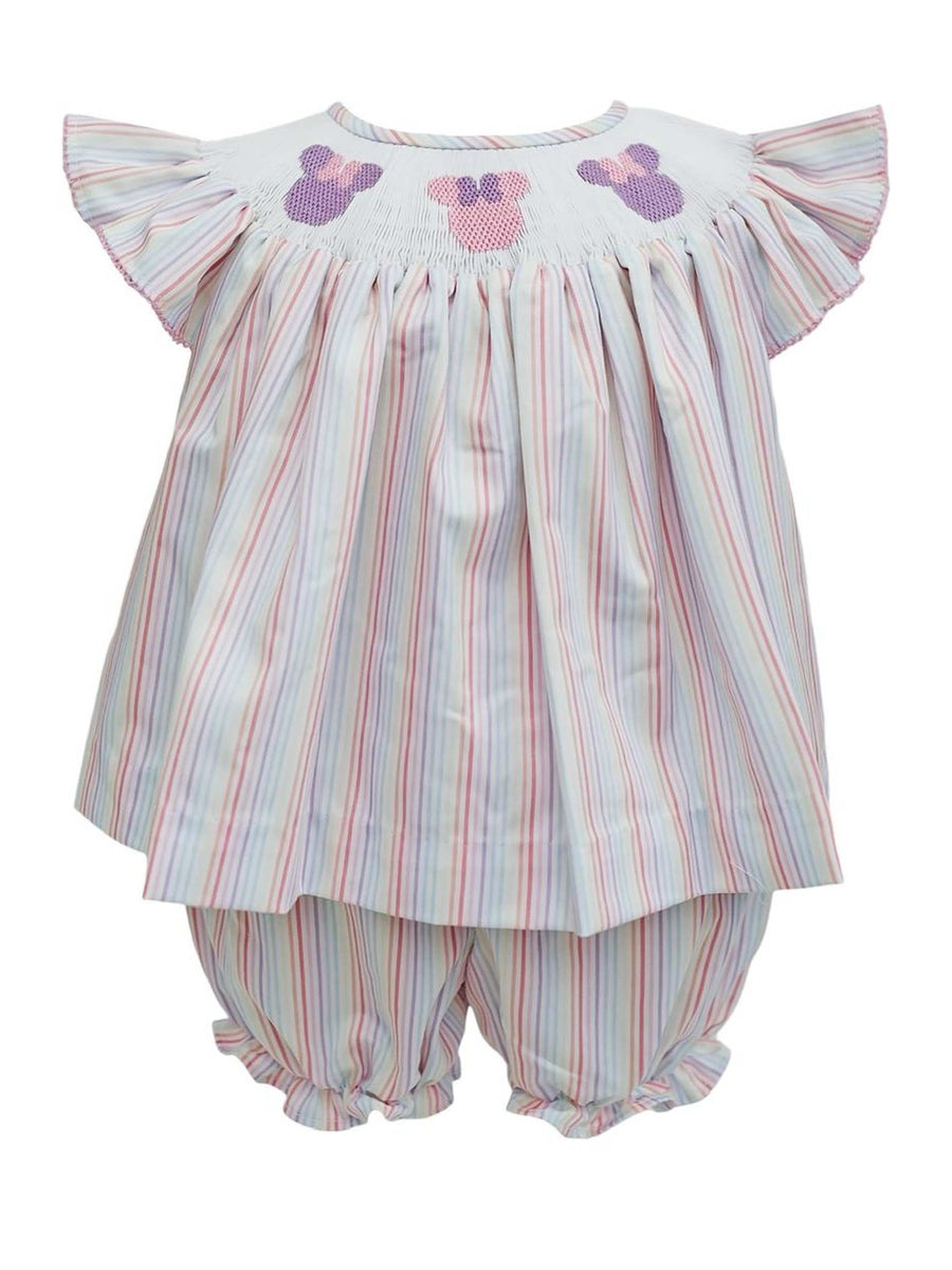 Minnie Striped Smocked Bishop Bloomer Set