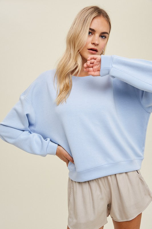 Powder Blue Scuba Relaxed Crop Sweatshirt