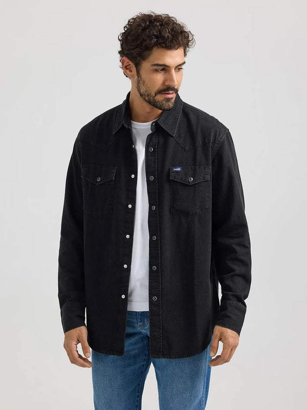 Wrangler Men’s Denim Snap-Front Long Sleeve Work Shirt