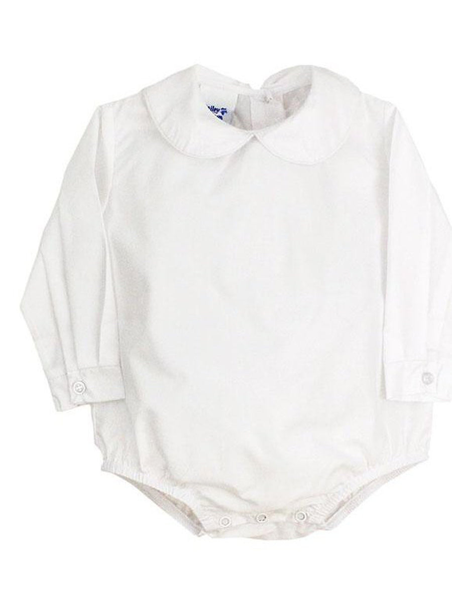 Boys Long Sleeve Button Back Onesie – White