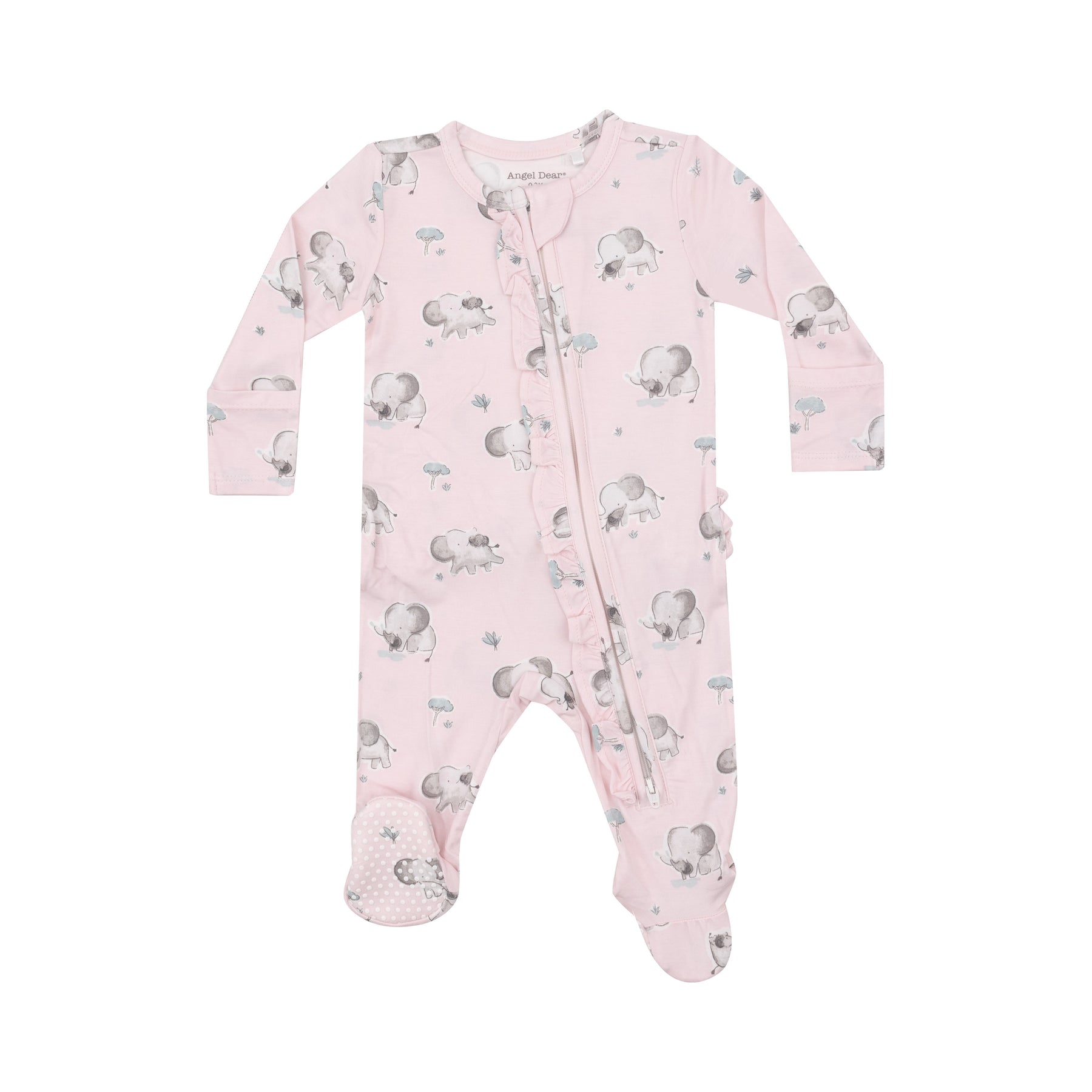 2-Way Ruffle Zipper Footie | Pink Elephants