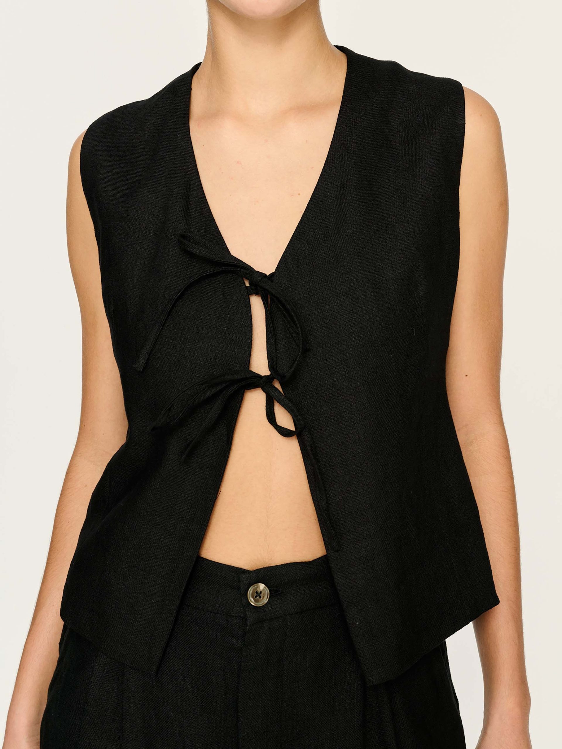 Zia Tie Front Vest – Black Linen