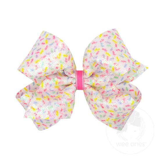 King Colorful Confetti Printed Sequin Grosgrain Hair Bow