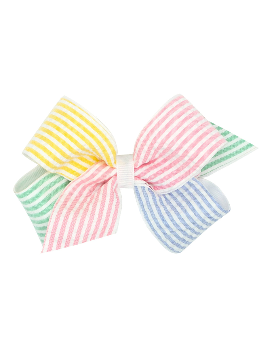 Color Block Seersucker and Grosgrain Overlay Hair Bow