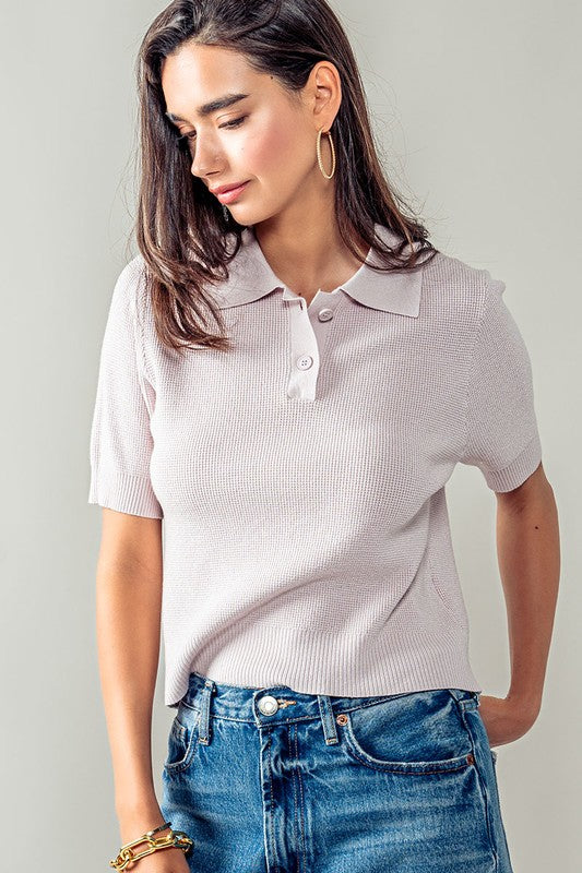 Ribbed Knit Polo – Pink