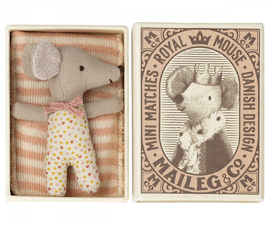 Maileg – Sleepy/Wakey Baby Mouse In Matchbox – ROSE