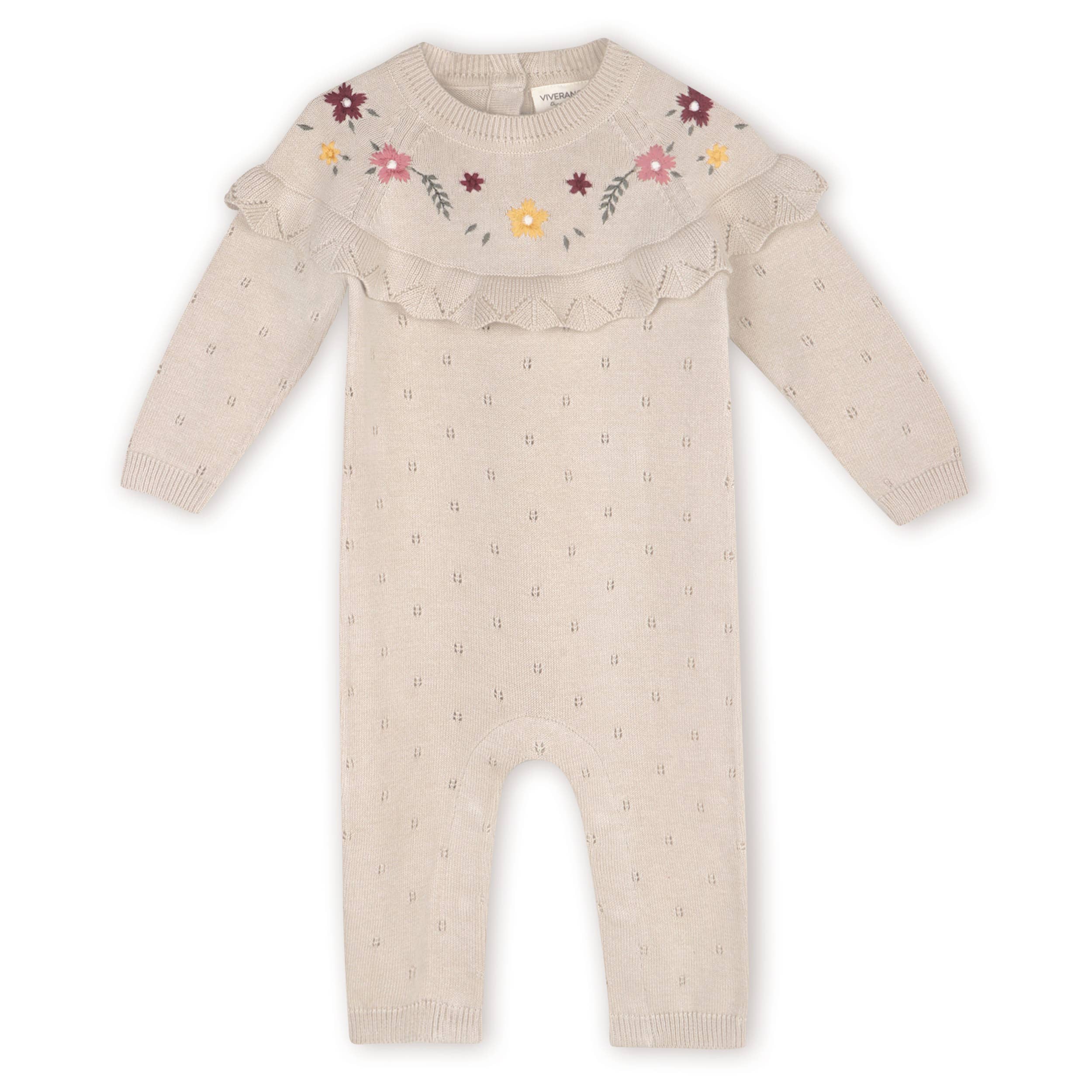 Florence Floral Embroidered Organic Pointelle Baby Jumpsuit