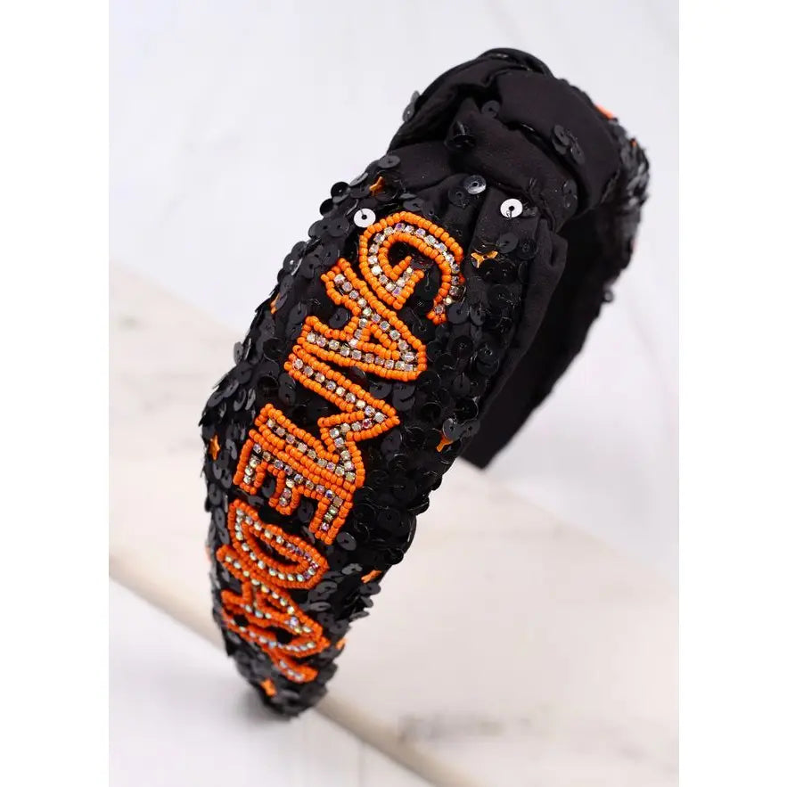 Game Day Sequin Headband | Black Orange