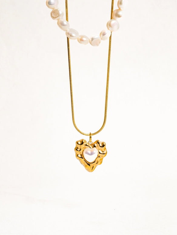 Taliana 18K Gold Non-Tarnish Layered Pearl Heart Necklace