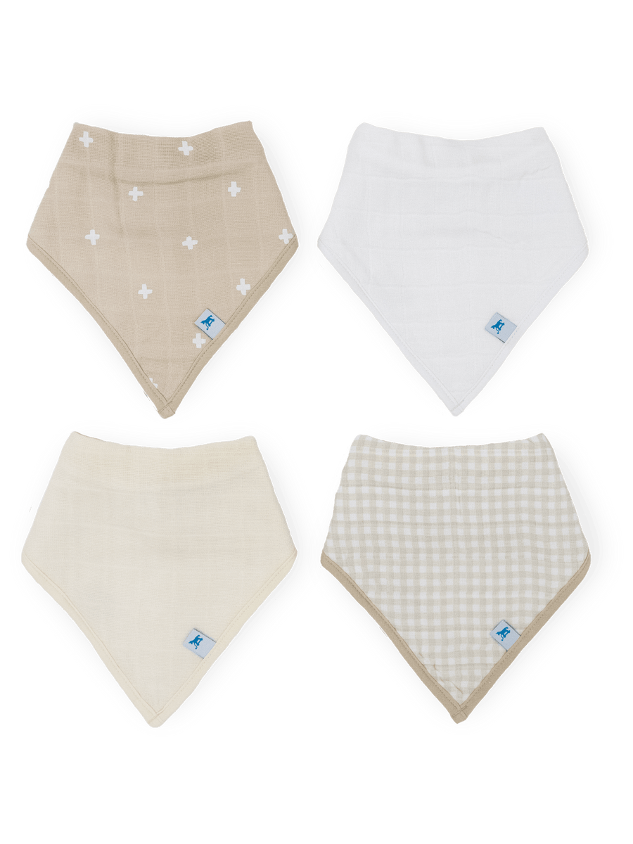 Cotton Muslin w/Fleece Bandana Bib – 4 pack