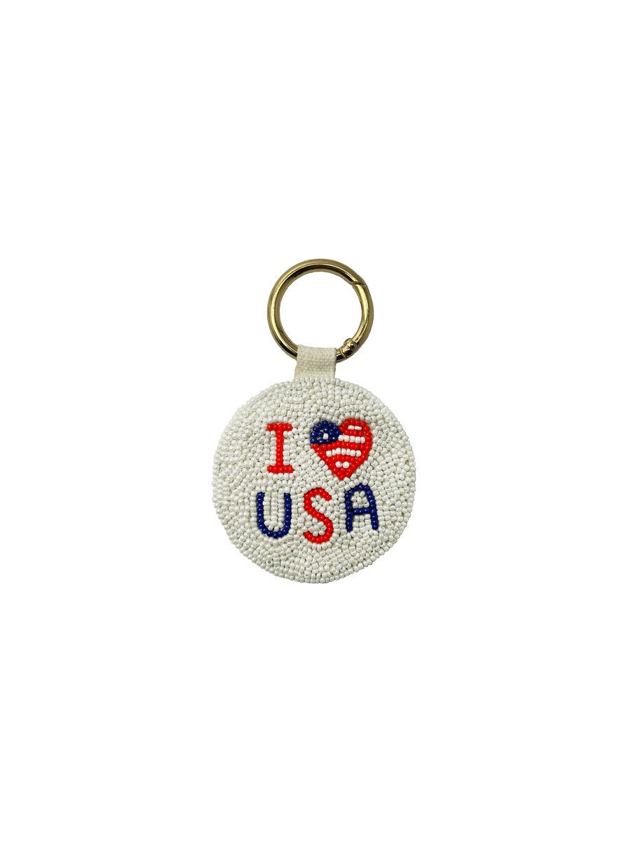 Beaded Keychain I LOVE USA