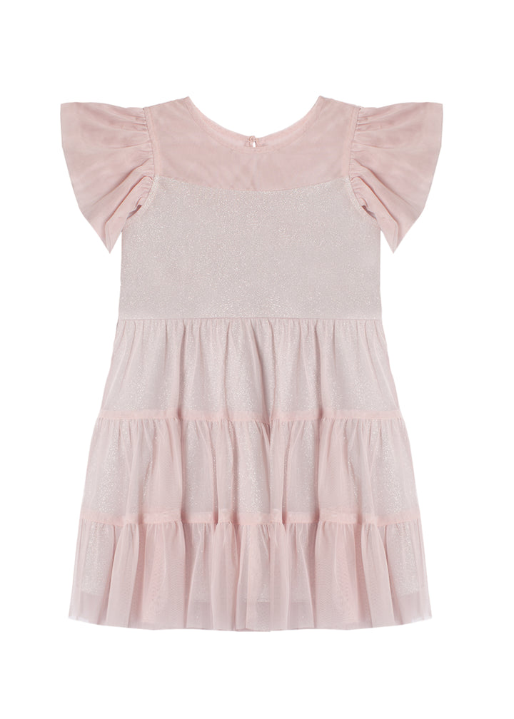 Phoebe Short Sleeve Soft Tulle & Sparkling Knit Dress