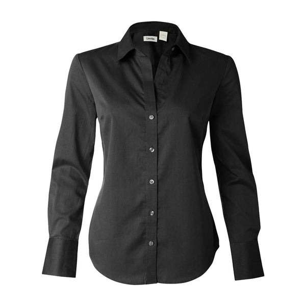 Calvin Klein Women’s Black Micro Herringbone Dress Shirt