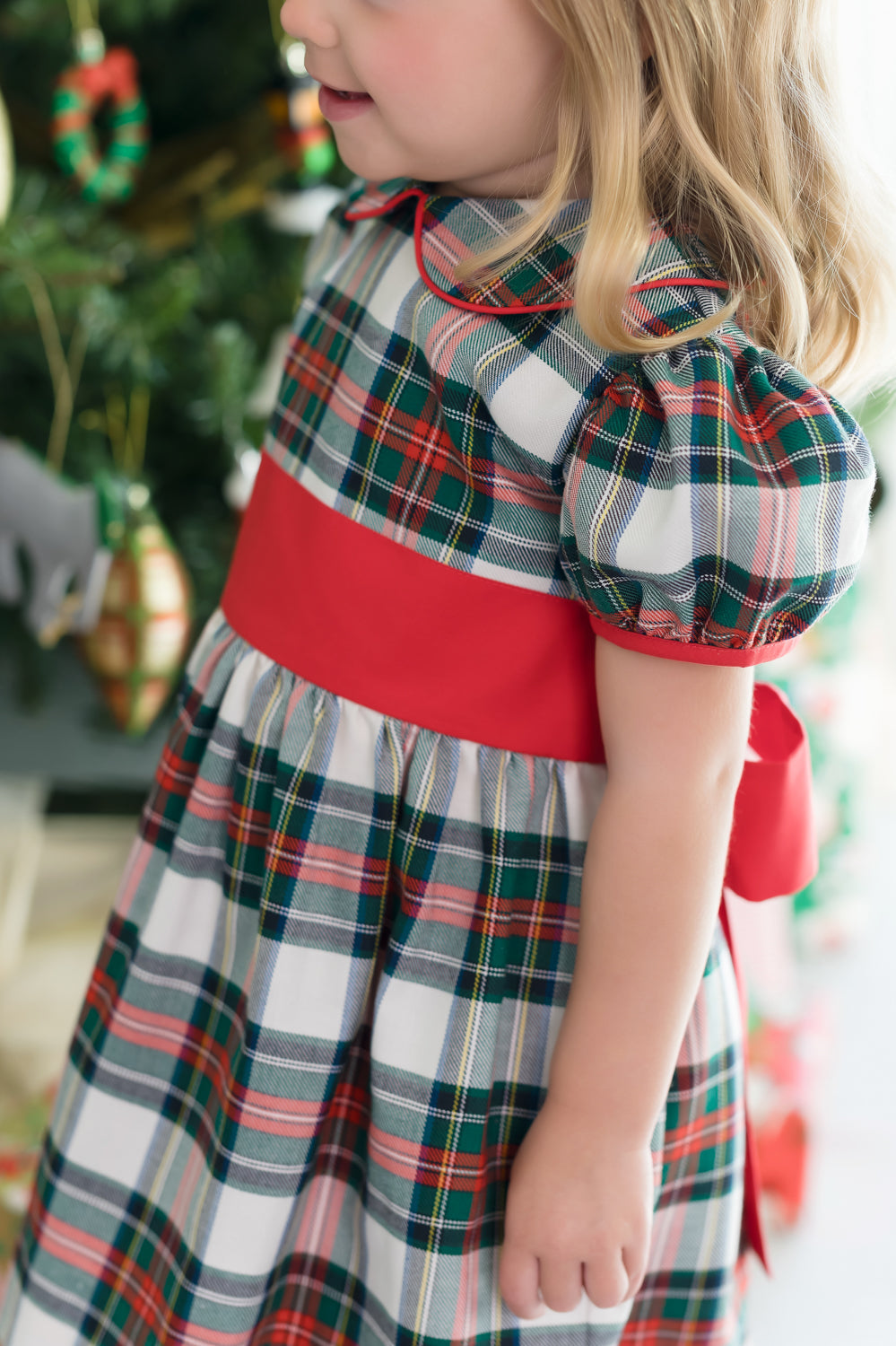 Cindy Lou Sash Dress Aiken Place Plaid with Richmond Red