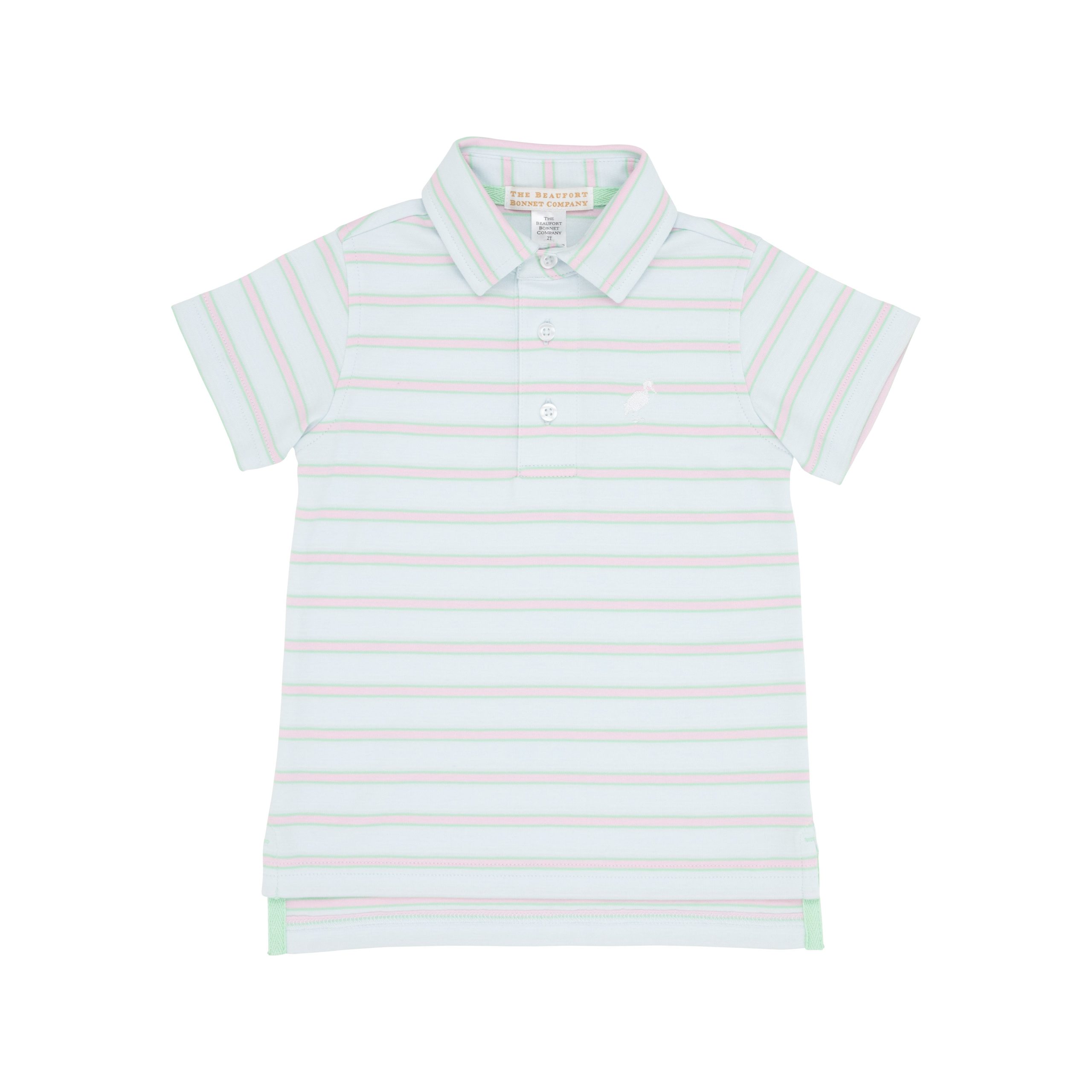 Prim & Proper Polo & Onesie | Buckhead Blue, Grace Bay Green, And Palm Beach Pink Stripe With Worth Avenue White Stork