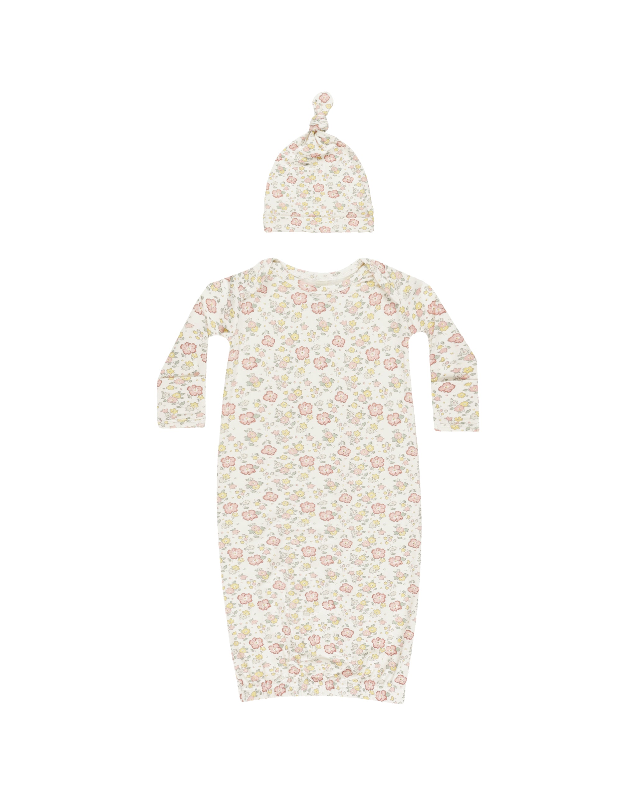 Quincy Mae – Bamboo Baby Gown + Hat Set – Bloom