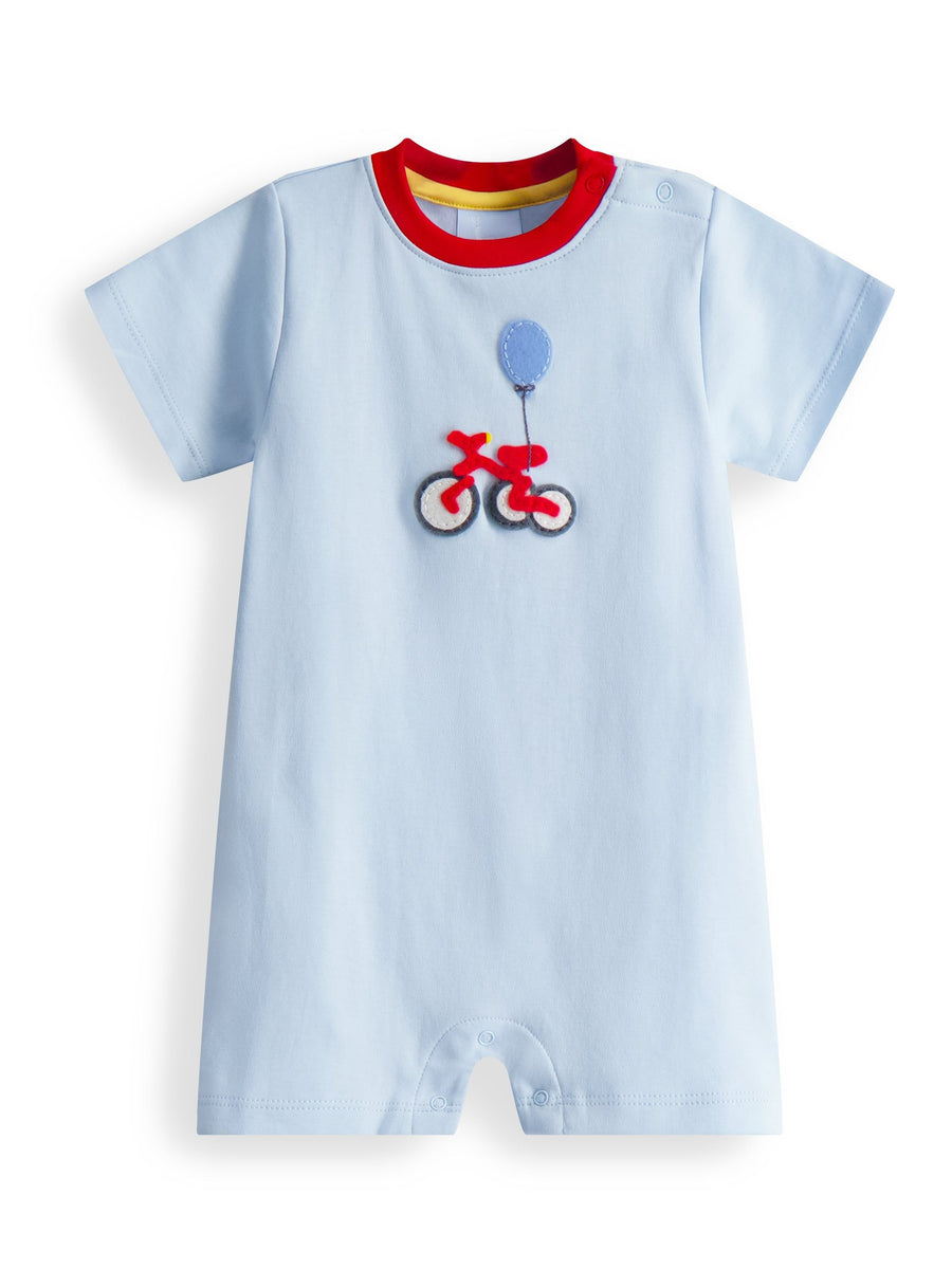 Applique Pima Romper – Blue Birthday Bike