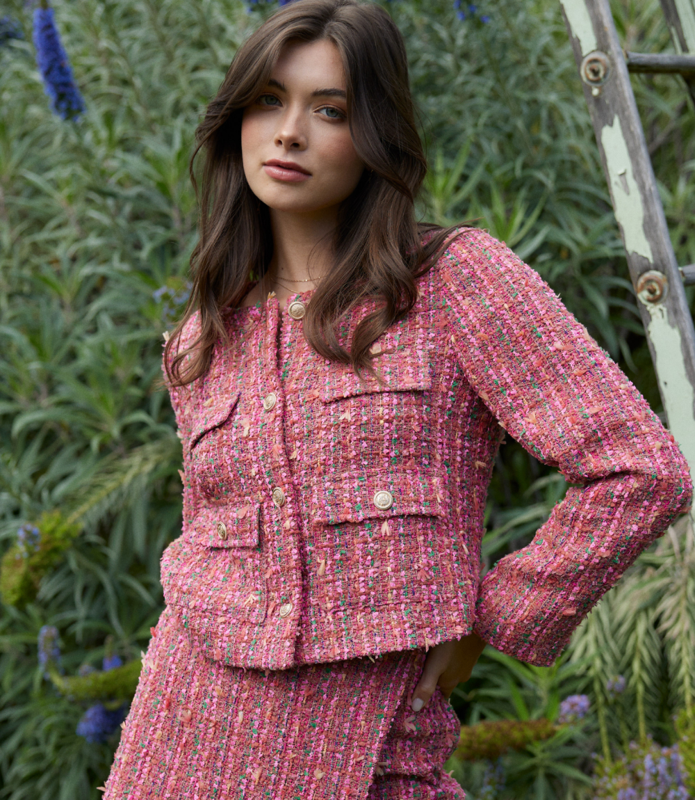 Tweed Jacket with Pockets – Pink Multi