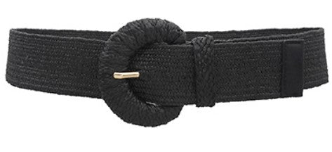 Wrapped Half Moon Straw Belt – Black