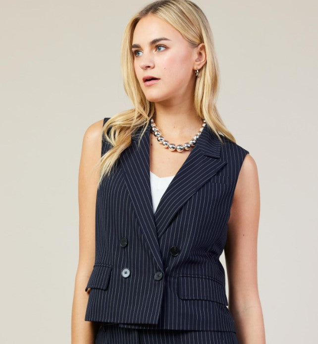 Double Breasted Vest – Navy Pinstripe