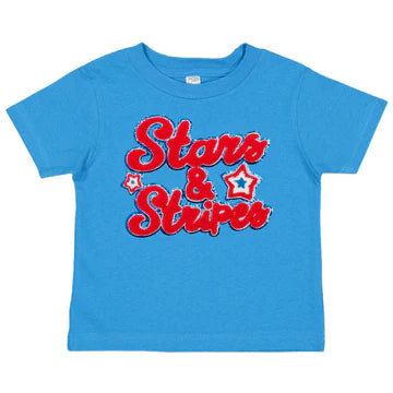 Stars and Stripes Patch Short Sleeve T-Shirt | Mid-Blue