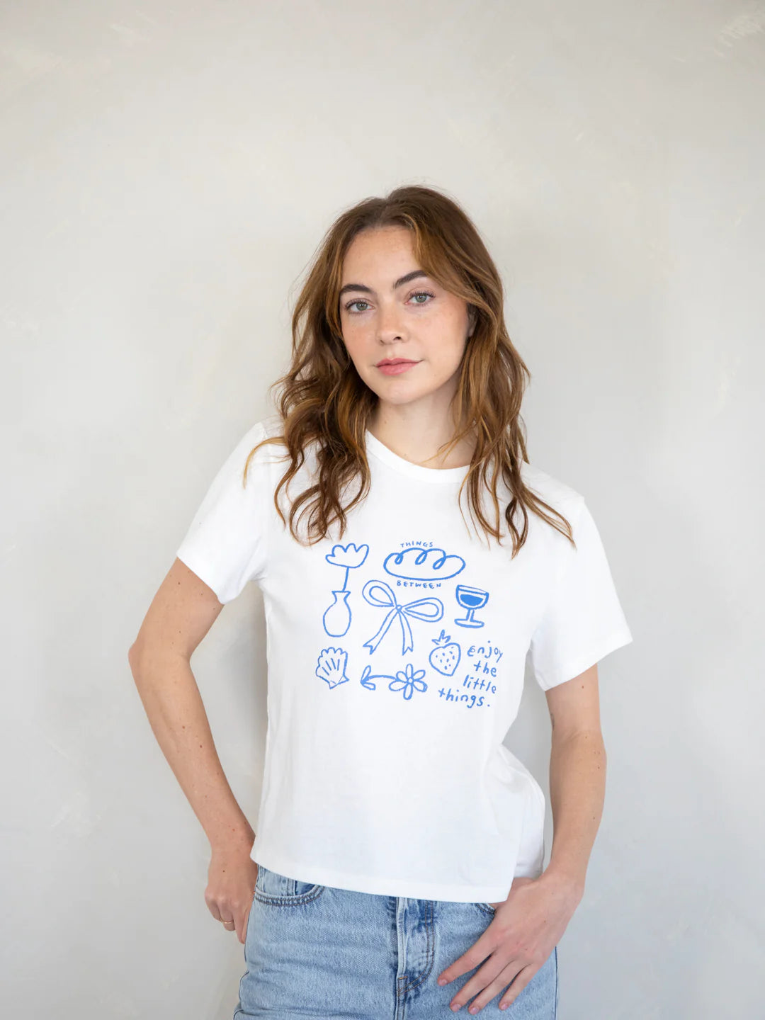 Enjoy the Little Things Tee – Ivory + Blue