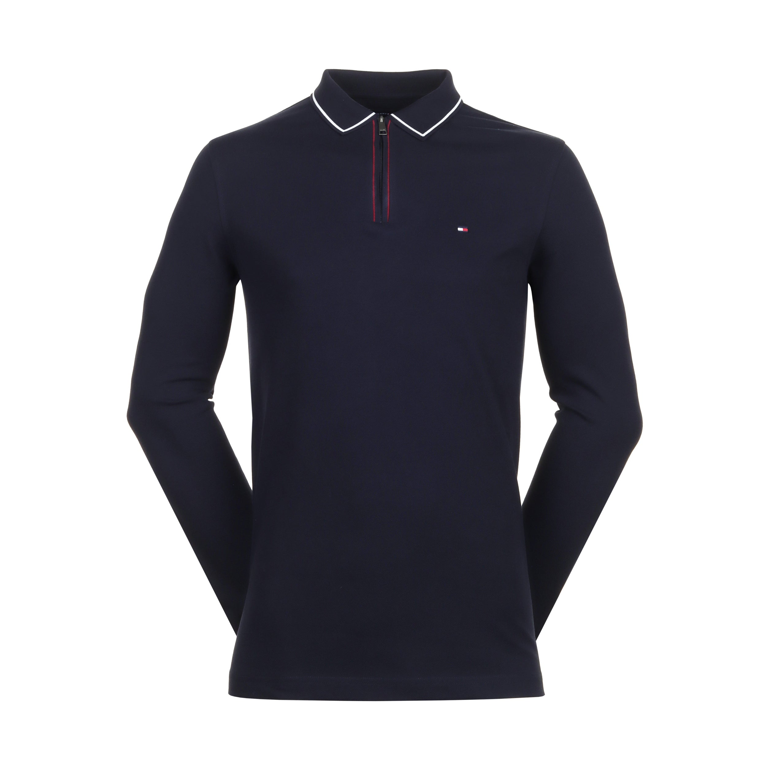 Tommy Hilfiger Zip RWB Detail Long Sleeve Polo Shirt