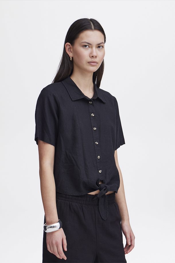 Lino Tie Front Shirt – Black