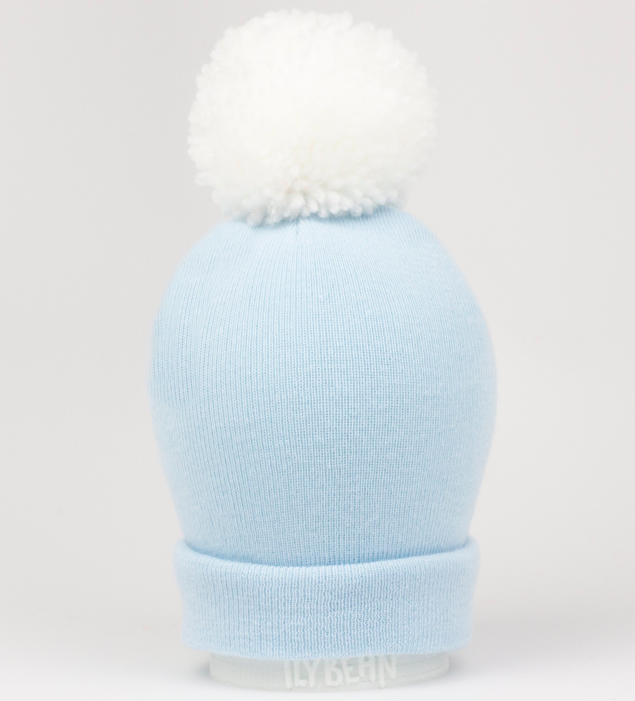 Baby Blue Beanie With White Pom Pom