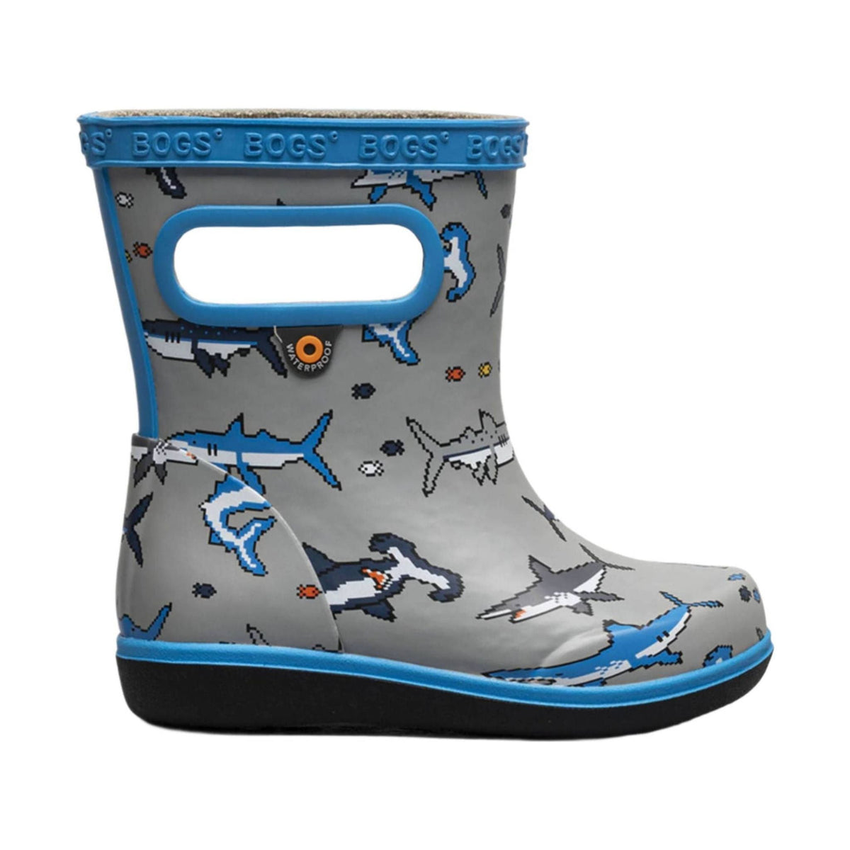 Bogs Kids’ Skipper II Pixel Shark Rain Boots – Gray Multi