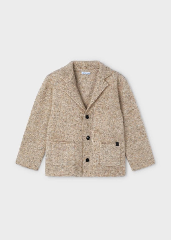 Boys Knit Lapel Collar Cardigan | Almond