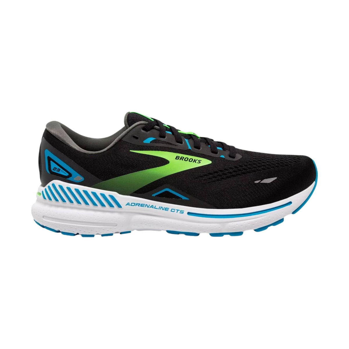 Brooks Men’s Adrenaline GTS 23 Running Shoe – Black/Hawaiian Ocean/Green – ONLINE STORE CREDIT/EXCHANGE ONLY