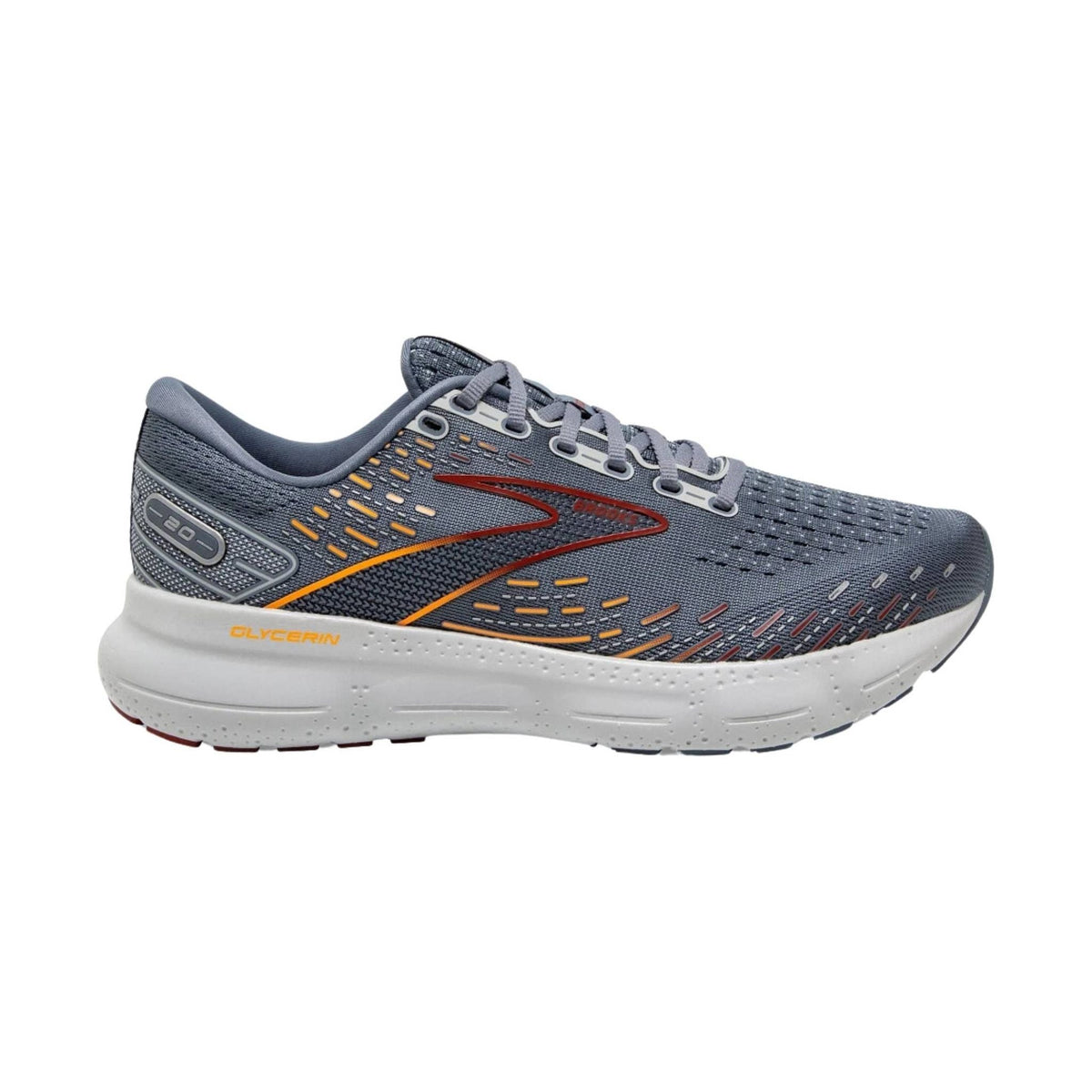 Brooks Men’s Glycerin 20 Road Running Shoes – Grey/Chili Oil/ Orange – ONLINE STORE CREDIT/EXCHANGE ONLY