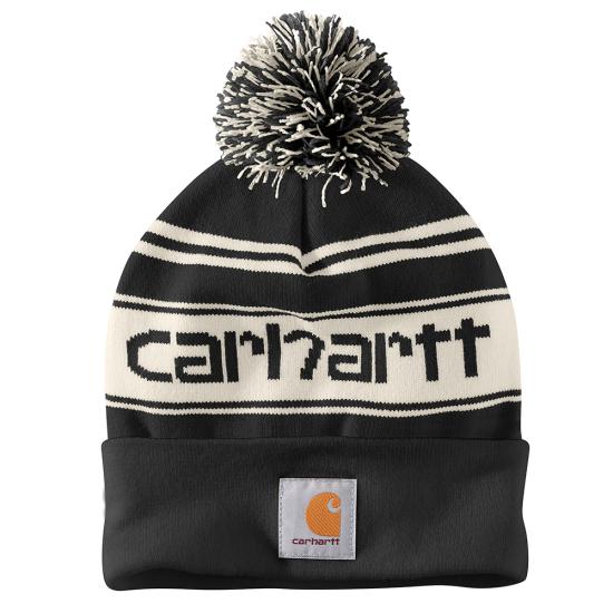 Carhartt Knit Pom-Pom Cuffed Beanie – Black / Winter White