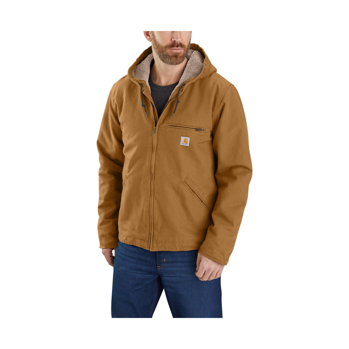 Carhartt Men’s Relaxed Fit Washed Duck Sherpa Lined Jacket – Brown