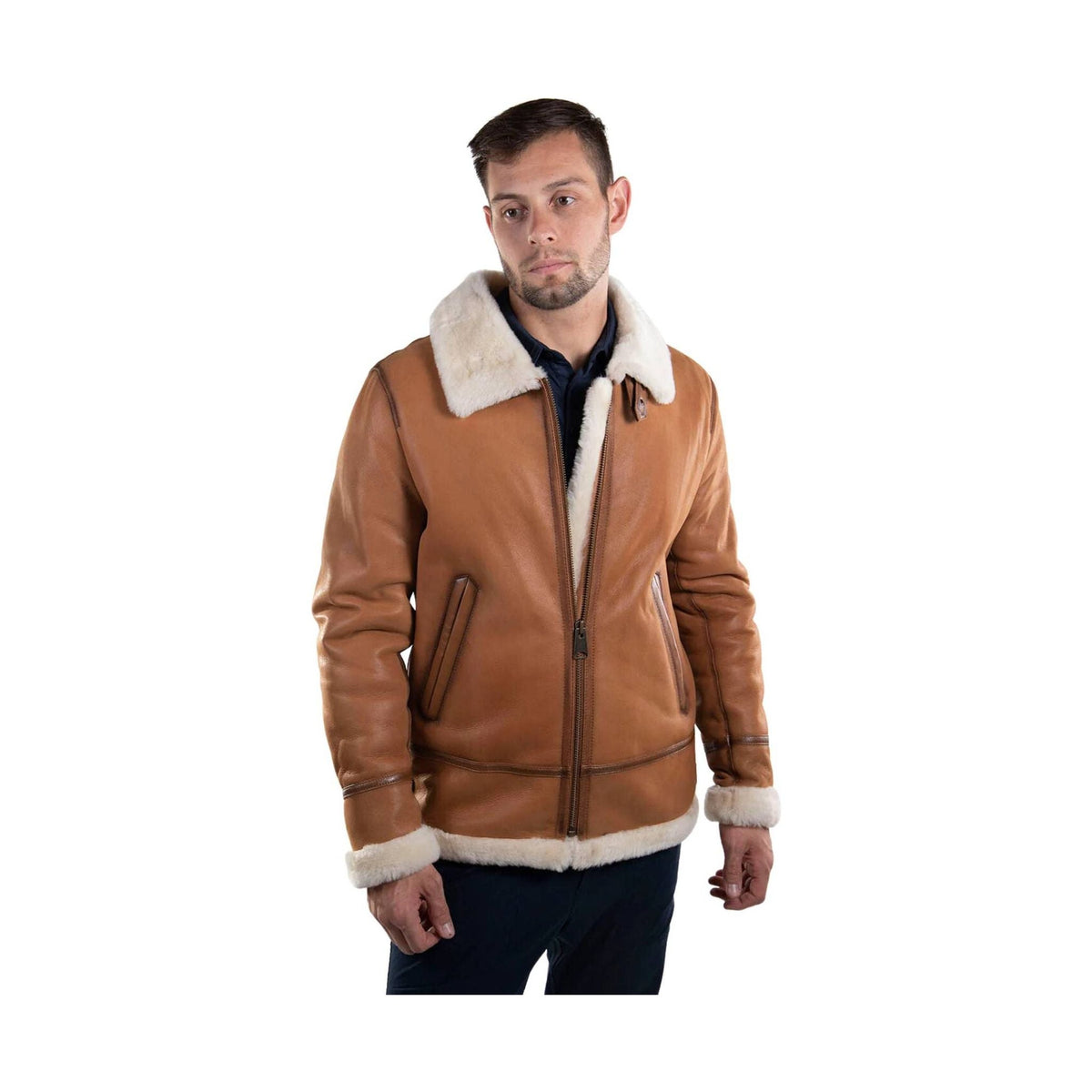 Cloud Nine Men’s Sheepskin Western Bomber Coat – Chestnut