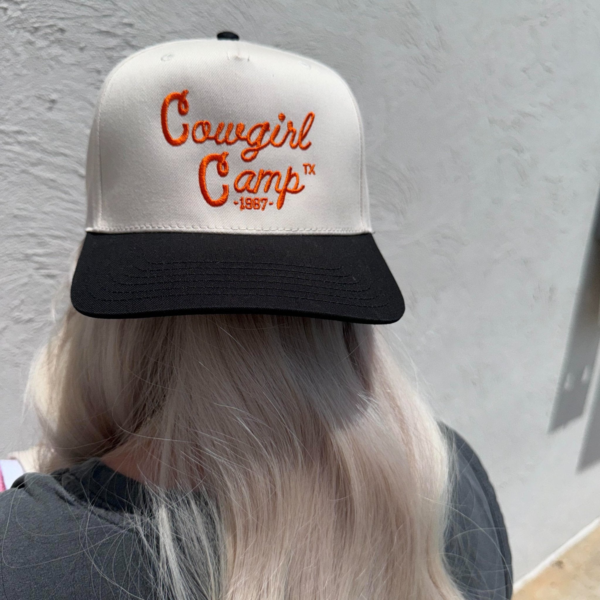 Cowgirl Camp Trucker Hat in Black, Tan & Orange