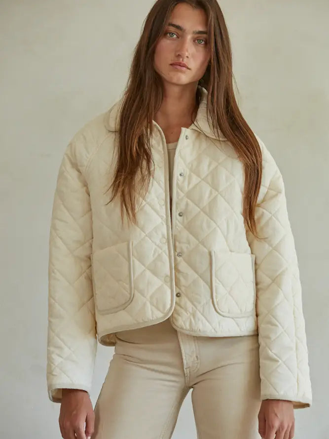 Woven Cotton Quilted Jacket – Cream