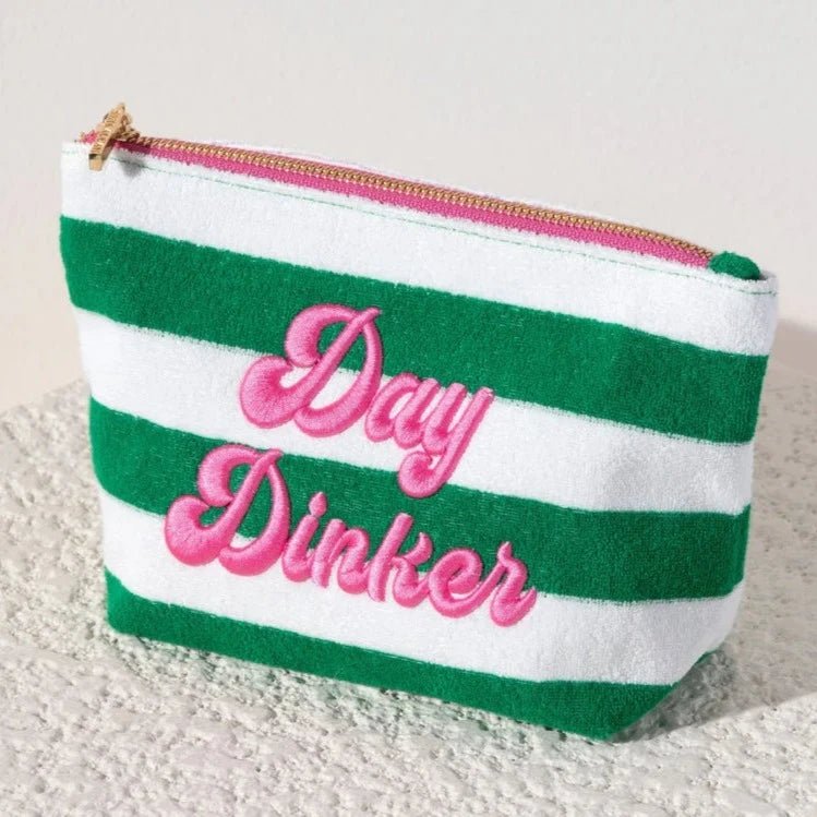 Day Drinker Zip Pouch in Green & White