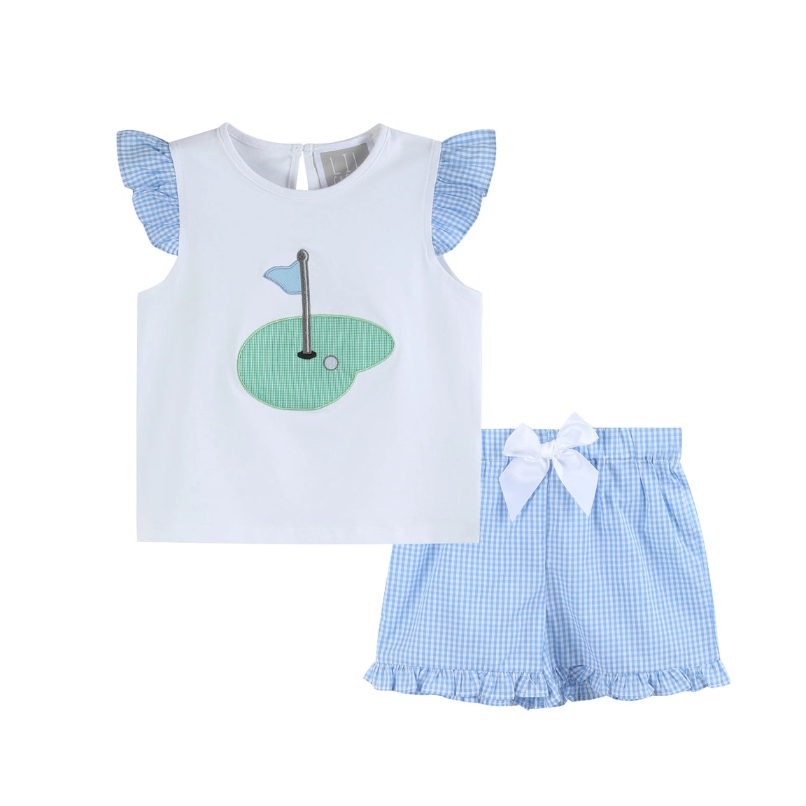 Light Blue Gingham Golf Tee and Shorts 2 Piece Set