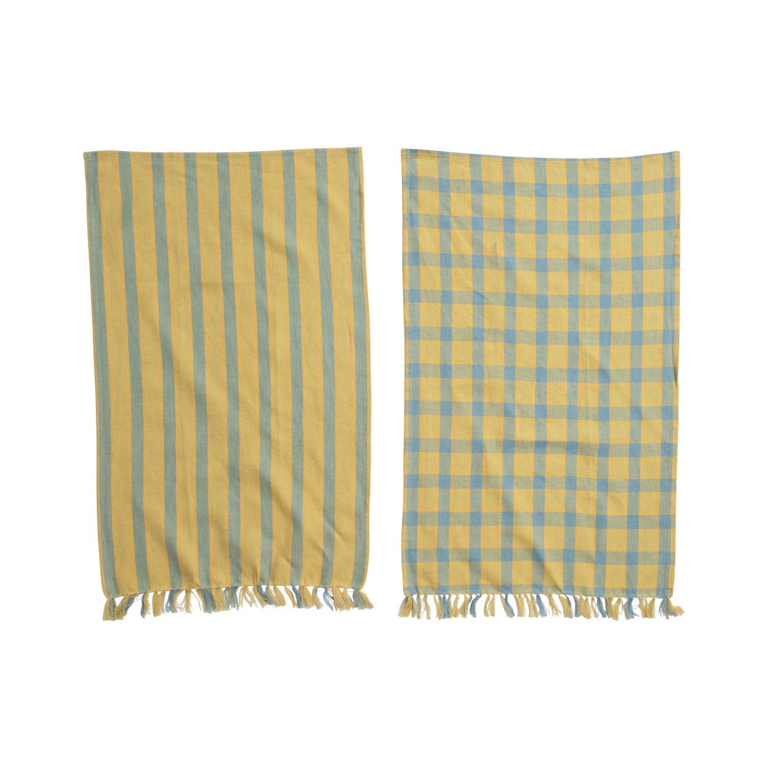 Woven Cotton & Linen Tea Towel with Fringe – Set of 2