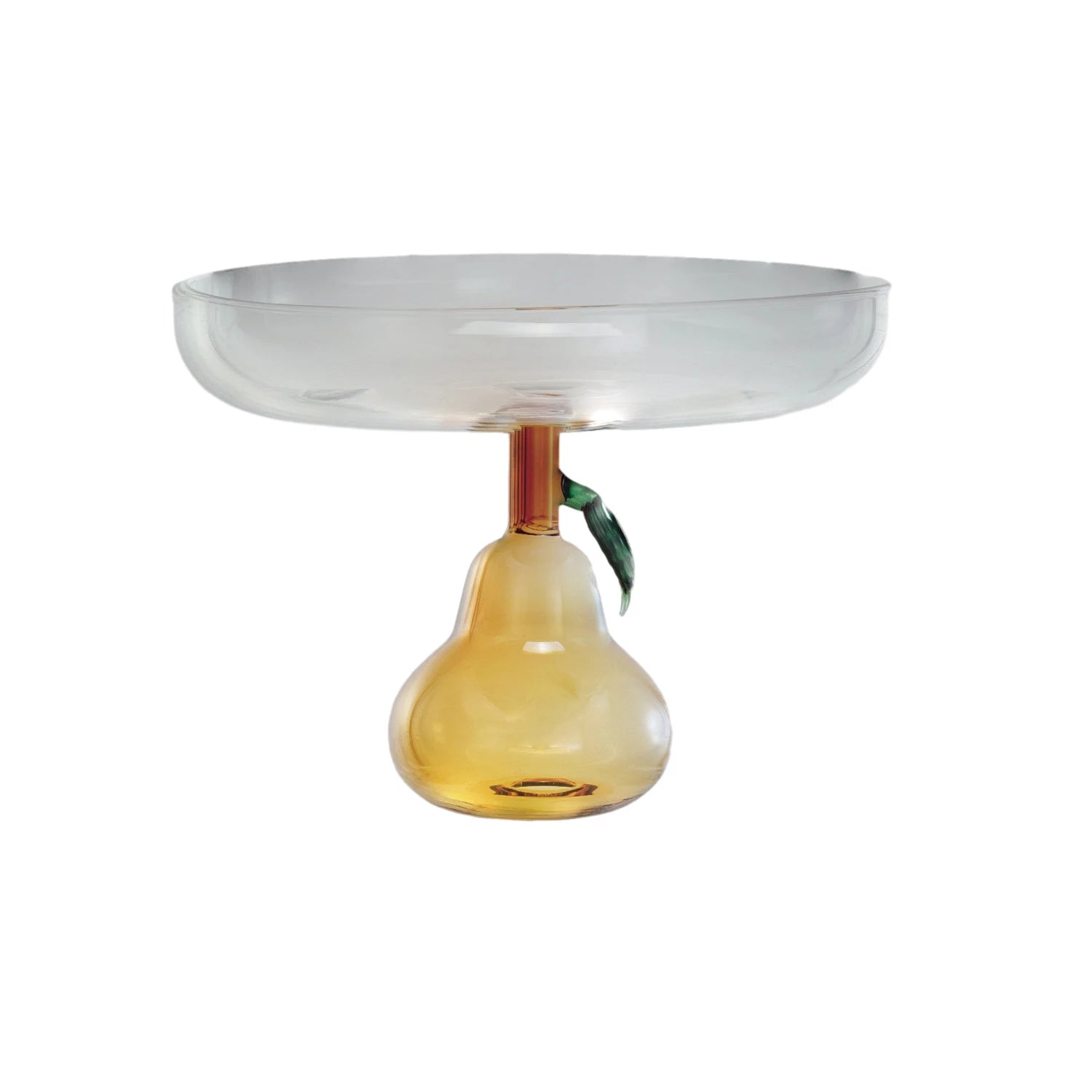 Glass Pedestal with Pear Shaped Base – Green & Amber