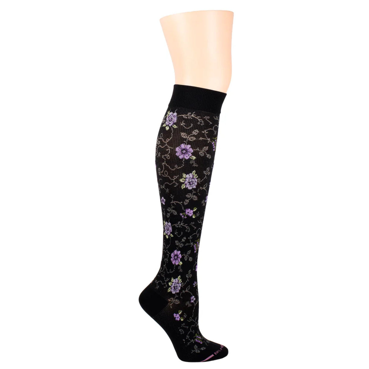 Dr. Motion Women’s Pretty Floral Knee High Compression Socks – Black