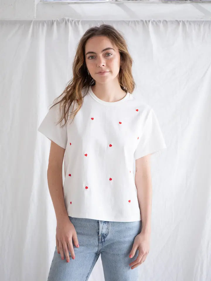 Heart Tee – Ivory + Red