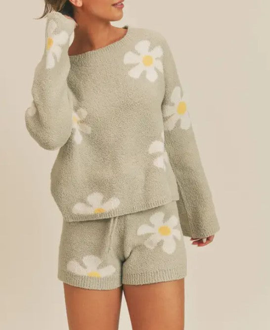 Flower Power Plush Sweater Shorts – Pistachio – LAST ONE – XS