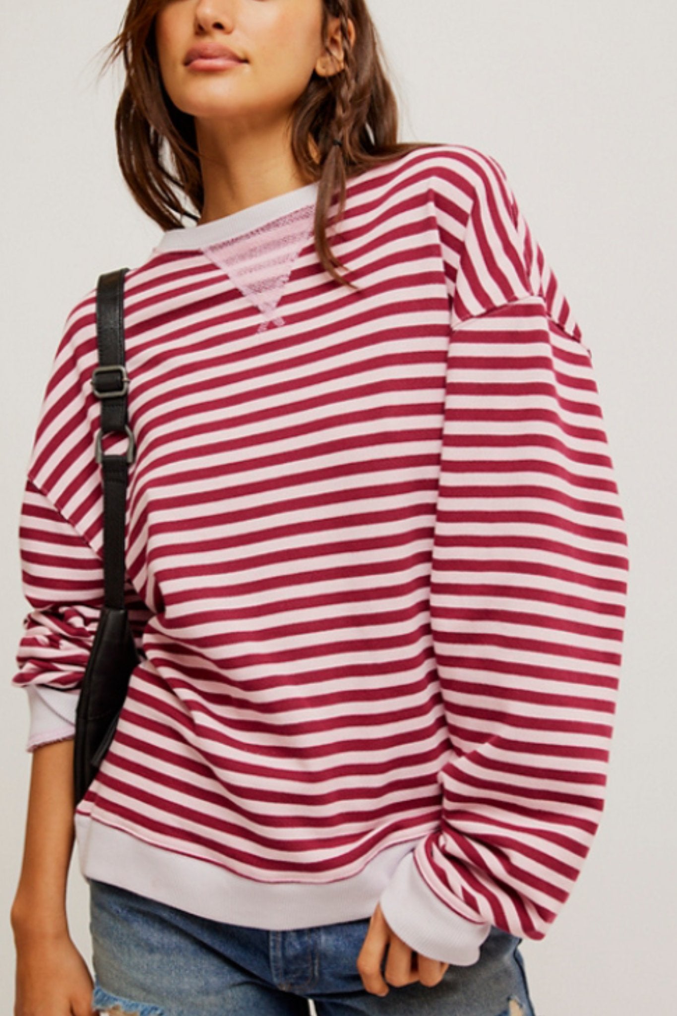 Free People: Classic Striped Crew in Raspberry Combo