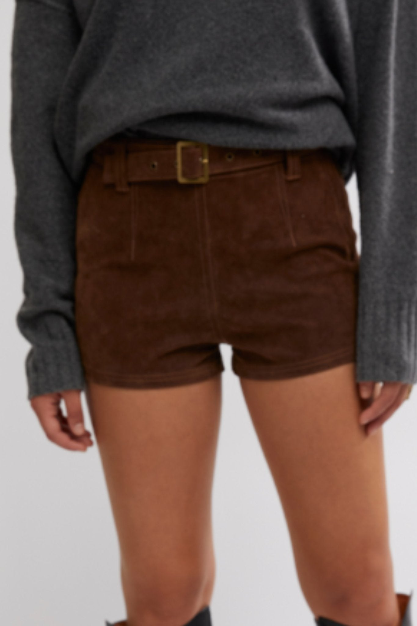 Free People: Jada Suede Short in Shaved Chocolate