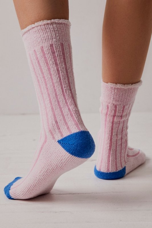 Free People: Plush Inside Out Crew Socks in Bubblegum