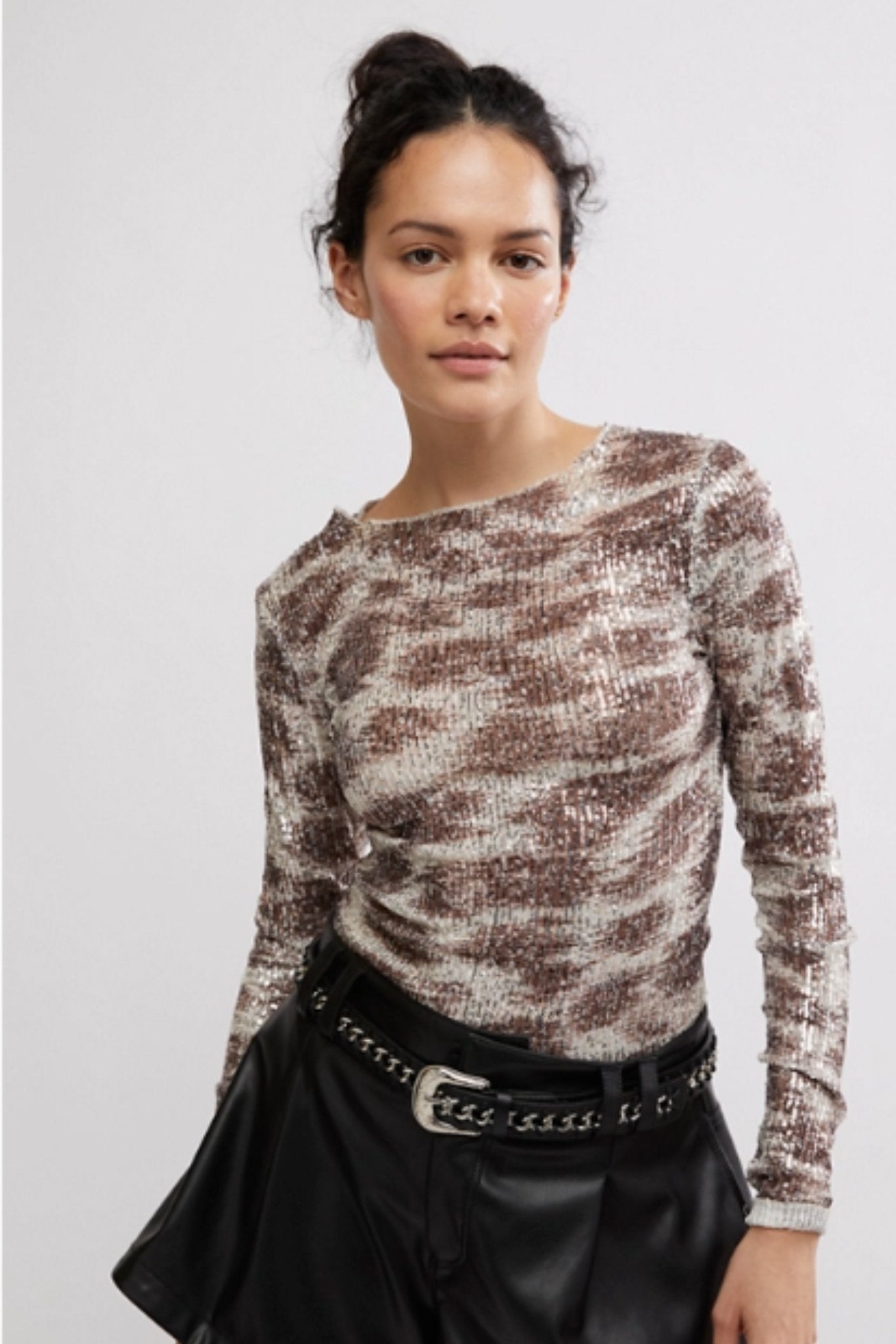 Free People: Printed Gold Rush Top in Alabaster Combo