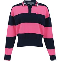 Ladies G/FORE Italian Wool Rugby Stripe Polo Sweater in Knockout Pink